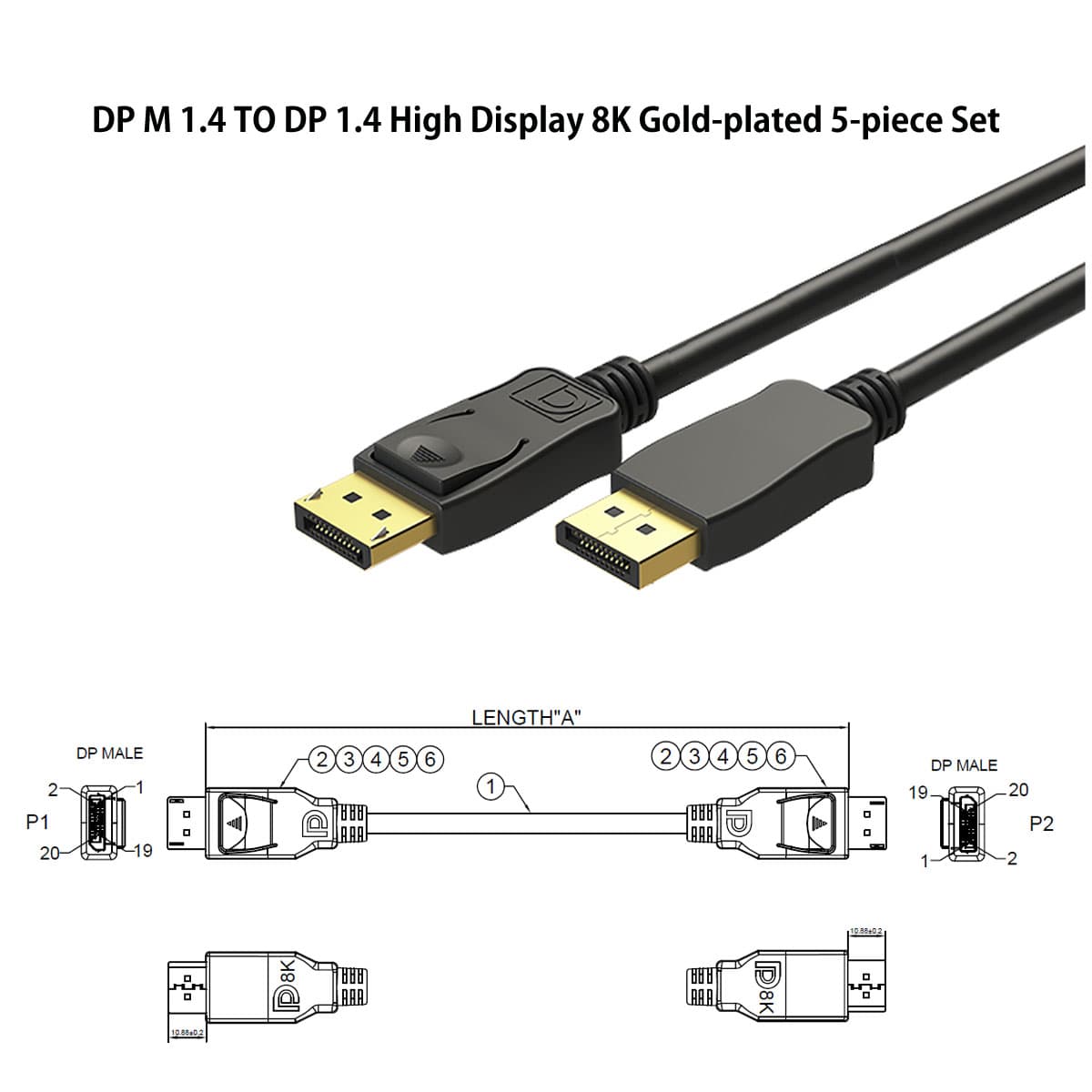 DP M 1.4 TO DP 1.4  高顯8K 鍍金5件式