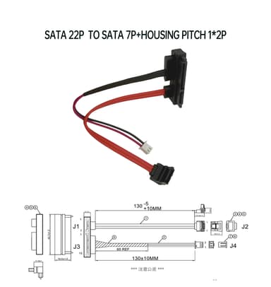 SATA 7+15P 90° TO SATA 7P/F  90°+HOUSING pitch 2.5mm 1*2P Two in one line