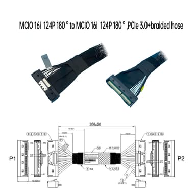MCIO 16i  124P 180 °对 MCIO 16i  124P 180 ° ,PCIe 3.0+编织网管