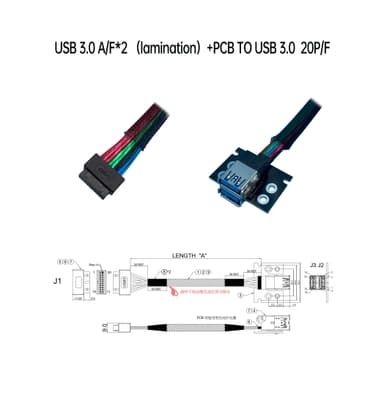 USB 3.0 A/母*2(叠层）+PCB 对 USB 3.0  20P/母