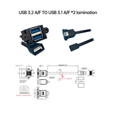 USB 3.2 A/母 对 USB 3.1 A/母 *2 叠层