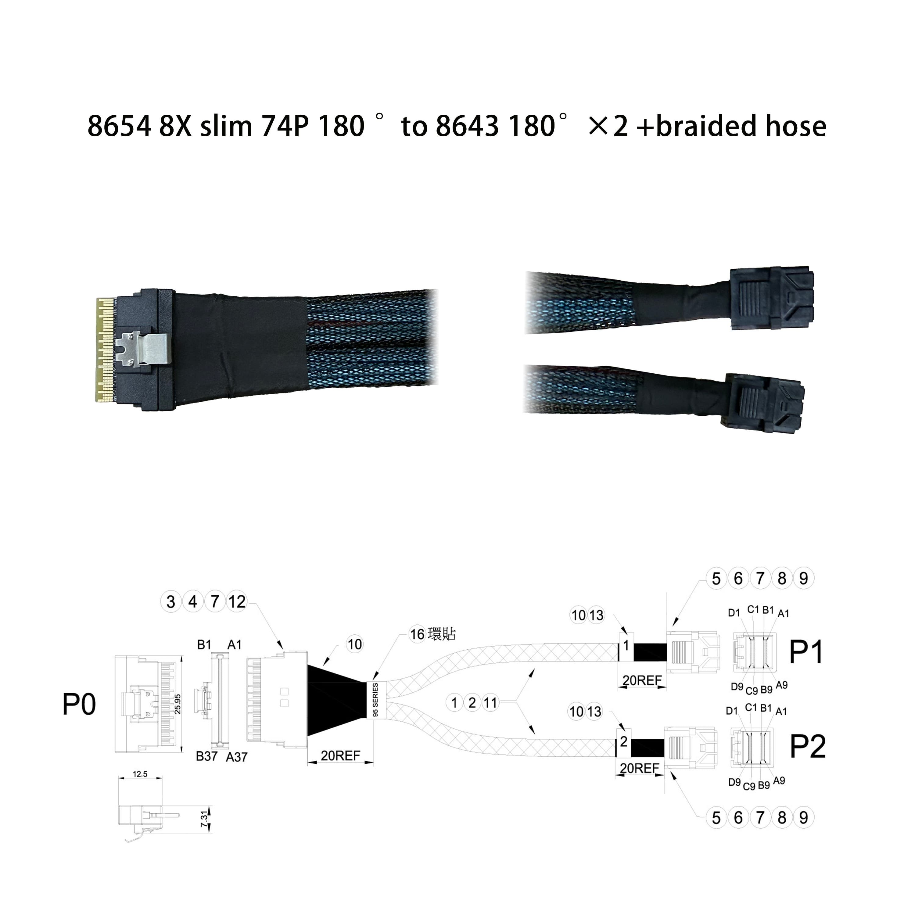 8654 8X 纖薄型 74P 180 ° 對 8643 180° ×2 +編織網管