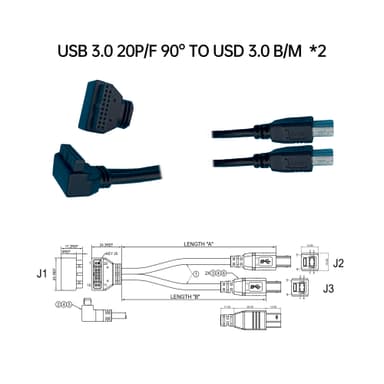 USB 3.0 20P/母 90° 对 USD 3.0 B/公  *2
