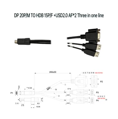 DP 20P公 对 HDB 15P母+USD2.0 A公 三合一